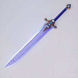A beautifully designed battle sword inspired by Genshin Impact, featuring a graceful lilac purple and light blue color scheme