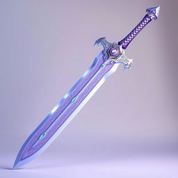 A beautifully designed battle sword inspired by Genshin Impact, featuring a graceful lilac purple and light blue color scheme