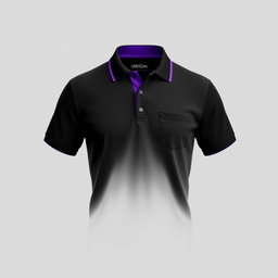 A stylish black and purple polo shirt featuring the text 'URDISDAL' elegantly embroidered on the left chest pocket area