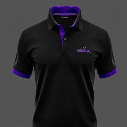 A stylish black and purple polo shirt featuring the text 'URDISDAL' elegantly embroidered on the left chest pocket area