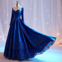A beautiful evening gown designed for a glamorous occasion, featuring a soft flowing silhouette that gently cascades to the floor