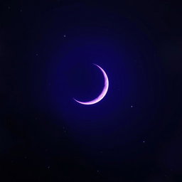 A stunning night sky featuring a half-moon illuminated in a deep purple hue