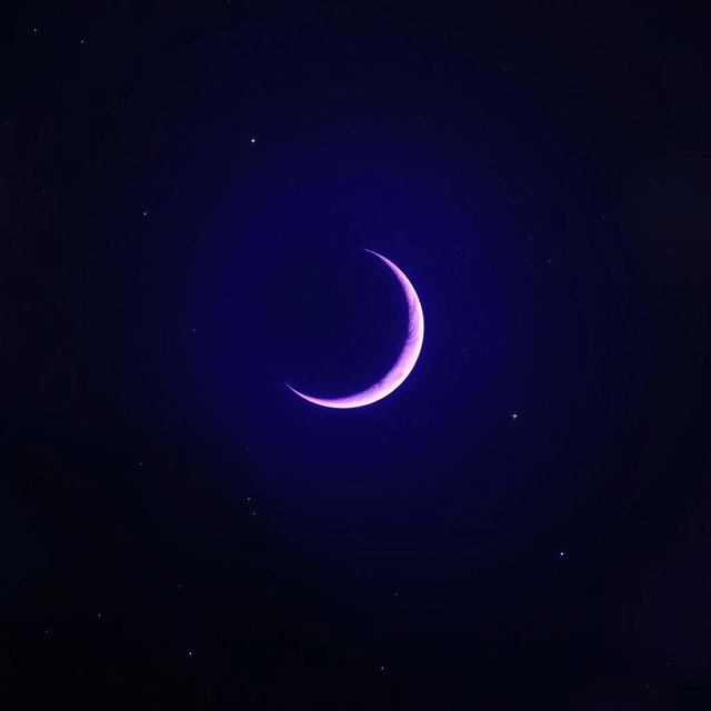 A stunning night sky featuring a half-moon illuminated in a deep purple hue