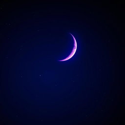 A stunning night sky featuring a half-moon illuminated in a deep purple hue