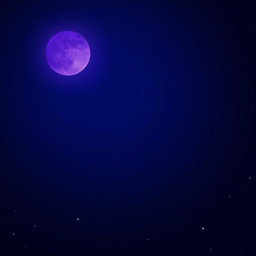 A stunning night sky featuring a half-moon illuminated in a deep purple hue