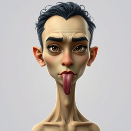 A tall, male figure with an oval face, broad lips, and almond-shaped eyes that have long and curly eyelashes