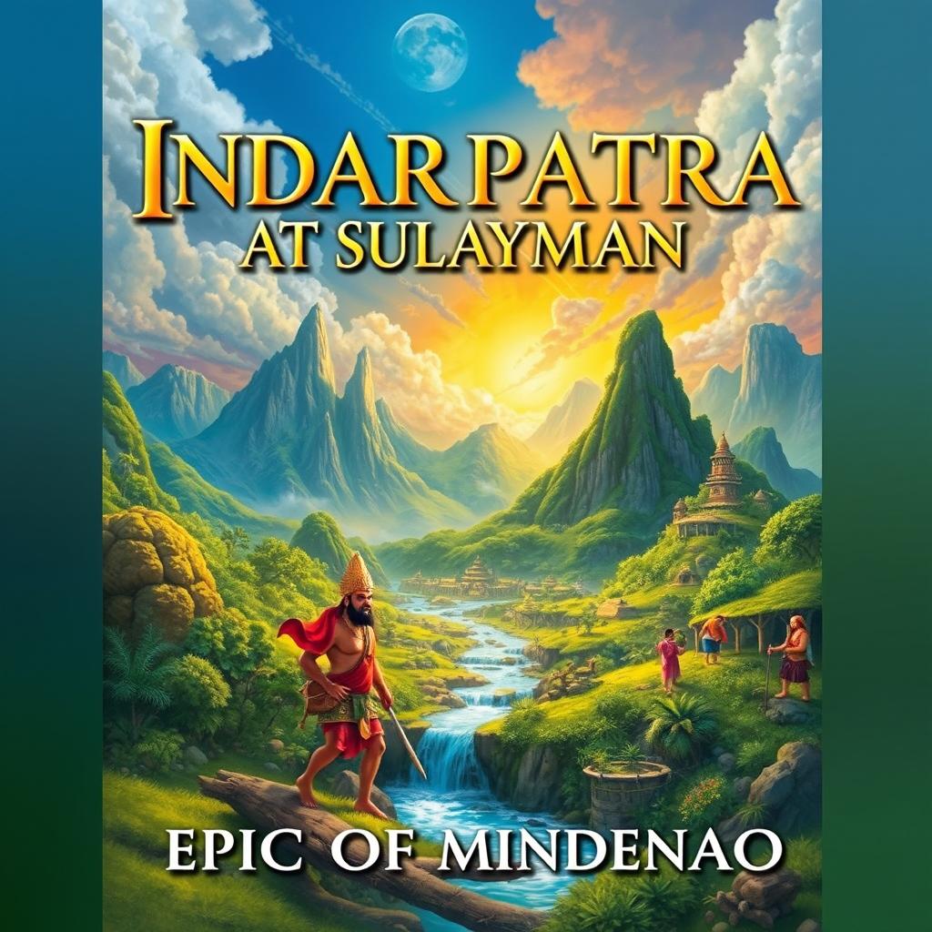 An artistic representation of the epic scene featuring INDARAPATRA AT SULAYMAN, with the title 'INDARAPATRA AT SULAYMAN' prominently displayed in large, bold letters at the top