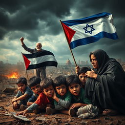A poignant scene depicting the plight of innocent children in Gaza seeking shelter under the bombardment
