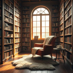An engaging introduction scene depicting a warm and inviting library