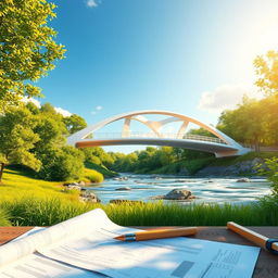 A visually appealing architectural rendering of a modern bridge design project