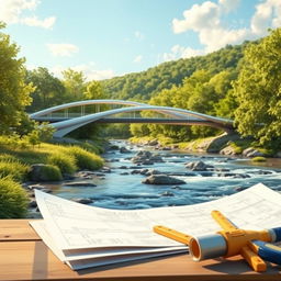 A visually appealing architectural rendering of a modern bridge design project