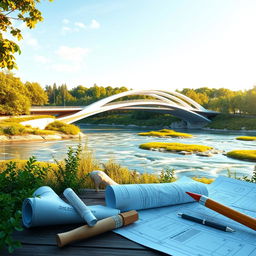 A visually appealing architectural rendering of a modern bridge design project