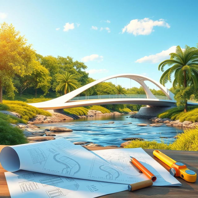 A visually appealing architectural rendering of a modern bridge design project