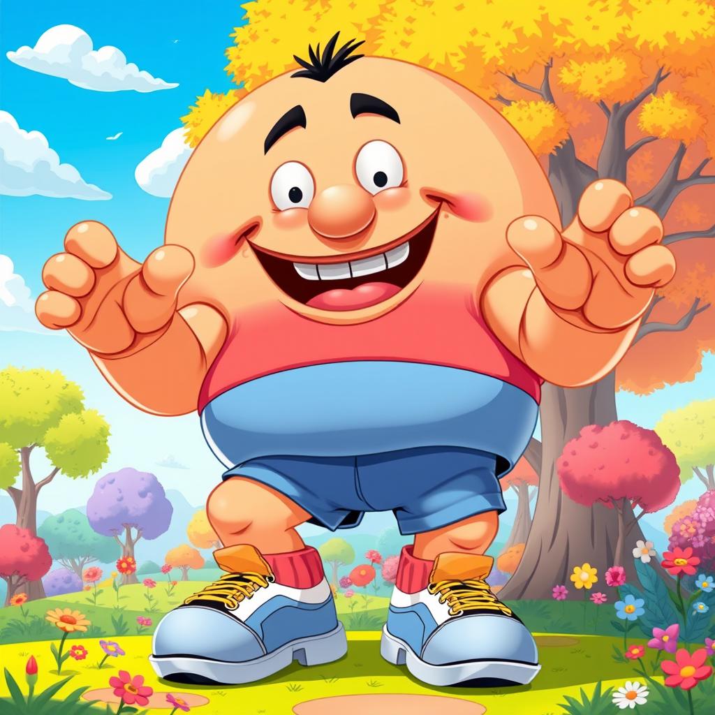 A massive, over-the-top cartoon character with exaggerated proportions, embodying humor and playfulness