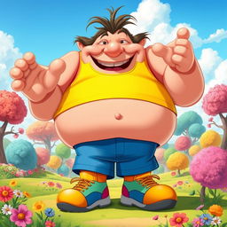 A massive, over-the-top cartoon character with exaggerated proportions, embodying humor and playfulness