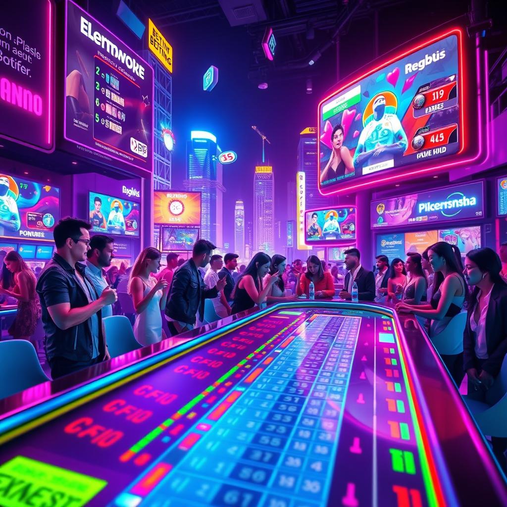 A vibrant neon-themed betting scene, filled with bright and colorful neon lights