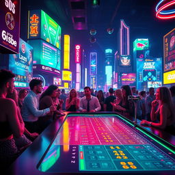 A vibrant neon-themed betting scene, filled with bright and colorful neon lights
