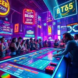 A vibrant neon-themed betting scene, filled with bright and colorful neon lights