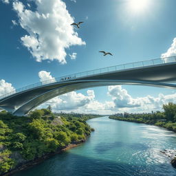 A modern bridge design featuring sleek lines and a futuristic aesthetic