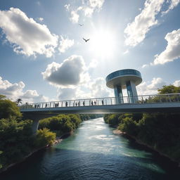 A modern bridge design featuring sleek lines and a futuristic aesthetic