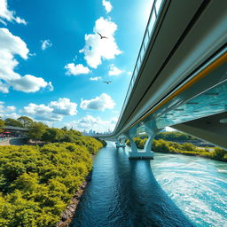 A modern bridge design featuring sleek lines and a futuristic aesthetic