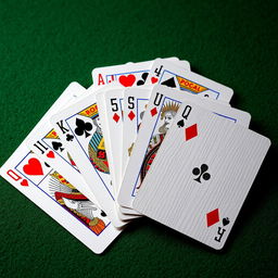 A beautifully arranged fan of traditional playing cards, displaying intricate designs and vivid colors