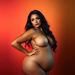 A stunning and confident Latina woman with a curvy figure, prominently featuring an hourglass shape, presenting an artistic and tasteful depiction of her beauty