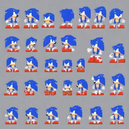 An elongated pixel art sprite sheet of Sonic the Hedgehog, styled after the game Friday Night Funkin'