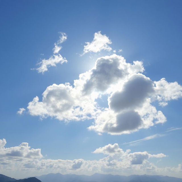 A serene sky filled with fluffy white clouds gently drifting across a bright blue background