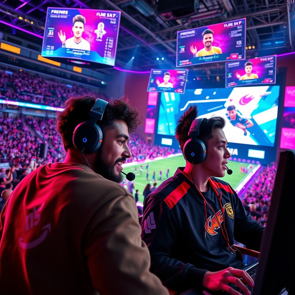 A vibrant and dynamic scene depicting an E-Football Tournament in 2025