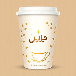 A modern paper coffee cup design with a warm and elegant aesthetic