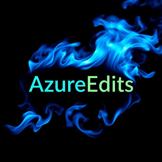 The word 'AzureEdits' stylized in a bold, modern font, prominently set within a vivid blue flame that flickers and dances around the text