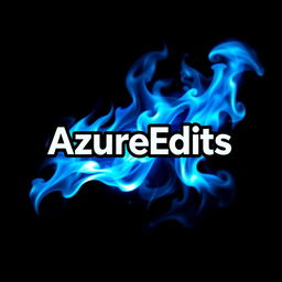The word 'AzureEdits' stylized in a bold, modern font, prominently set within a vivid blue flame that flickers and dances around the text