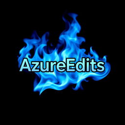 The word 'AzureEdits' stylized in a bold, modern font, prominently set within a vivid blue flame that flickers and dances around the text