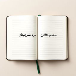 A hyper-realistic open notebook viewed from above, featuring lined pages