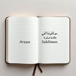 A hyper-realistic open notebook viewed from above, featuring lined pages