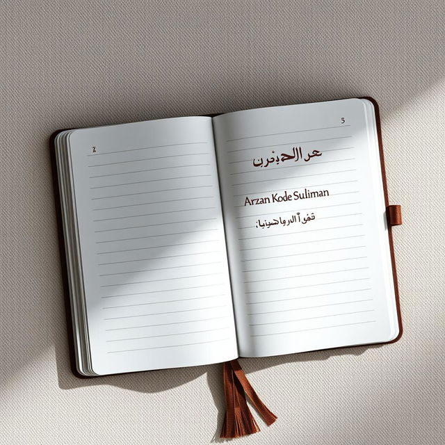 A hyper-realistic open notebook viewed from above, featuring lined pages