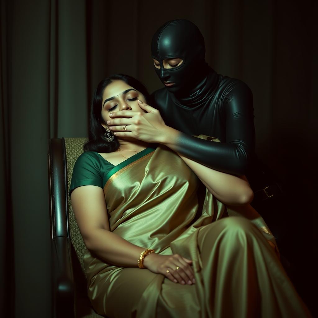 A sensual scene featuring two attractive Indian women