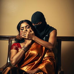 A sensual image featuring two attractive Indian women