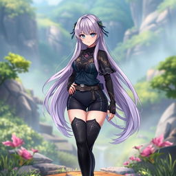 A stunning female original character from Genshin Impact, set in the lush landscapes of Sumeru