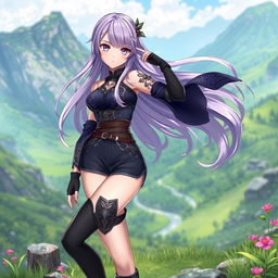 A stunning female original character from Genshin Impact, set in the lush landscapes of Sumeru
