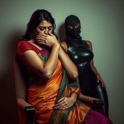 A provocative scene featuring two attractive Indian women