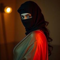 An enticing scene featuring an attractive Indian woman wearing a beautifully draped saree, embodying elegance and allure