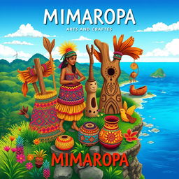 A colorful and detailed illustration showcasing the unique arts and crafts of the MIMAROPA region in the Philippines