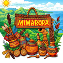 A colorful and detailed illustration showcasing the unique arts and crafts of the MIMAROPA region in the Philippines