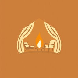 A stylish and modern logo design featuring a cozy room silhouette with a warm, flickering flame or candle at the center