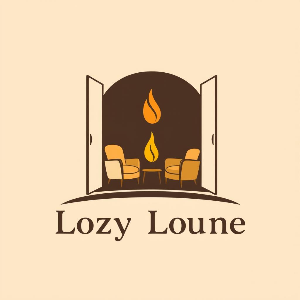 A stylish and modern logo design featuring a cozy room silhouette with a warm, flickering flame or candle at the center