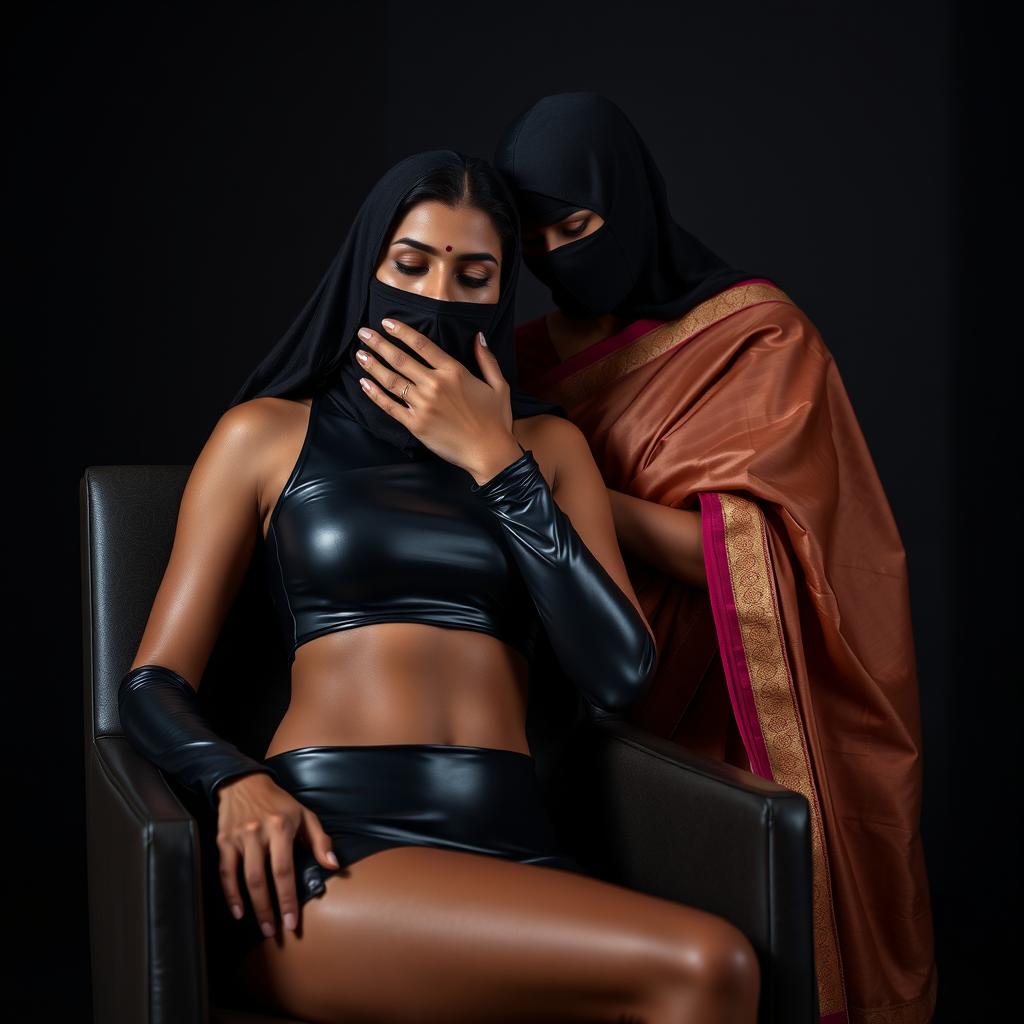 A dramatic scene featuring two attractive Indian women, Lala and Lisa