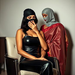 A dramatic scene featuring two attractive Indian women, Lala and Lisa