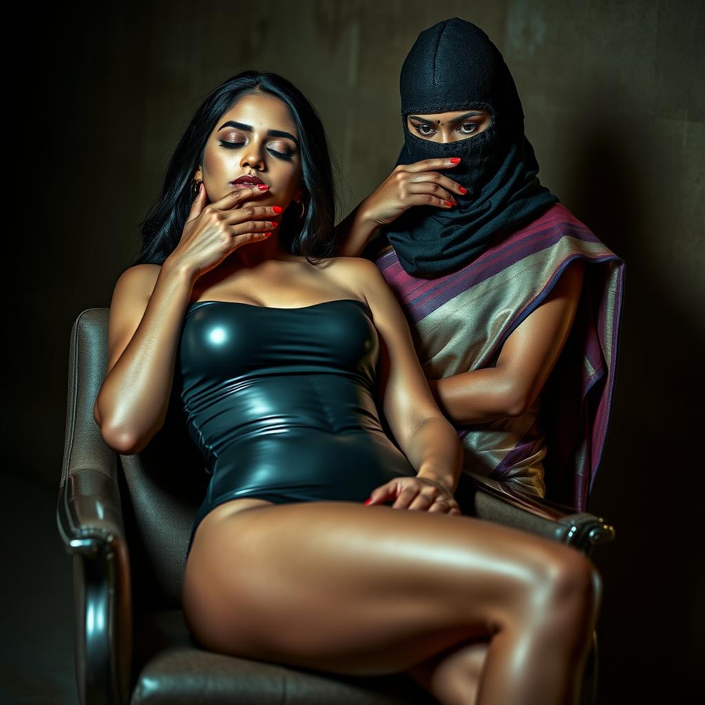 A visually striking scene featuring two attractive Indian women, Lala and Lisa
